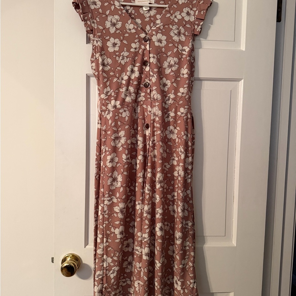Floral Button-Front Midi Dress in Dusty Rose